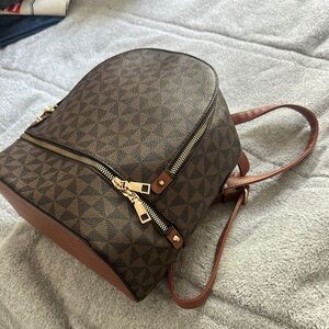 Brown Geometric Pattern Backpack
